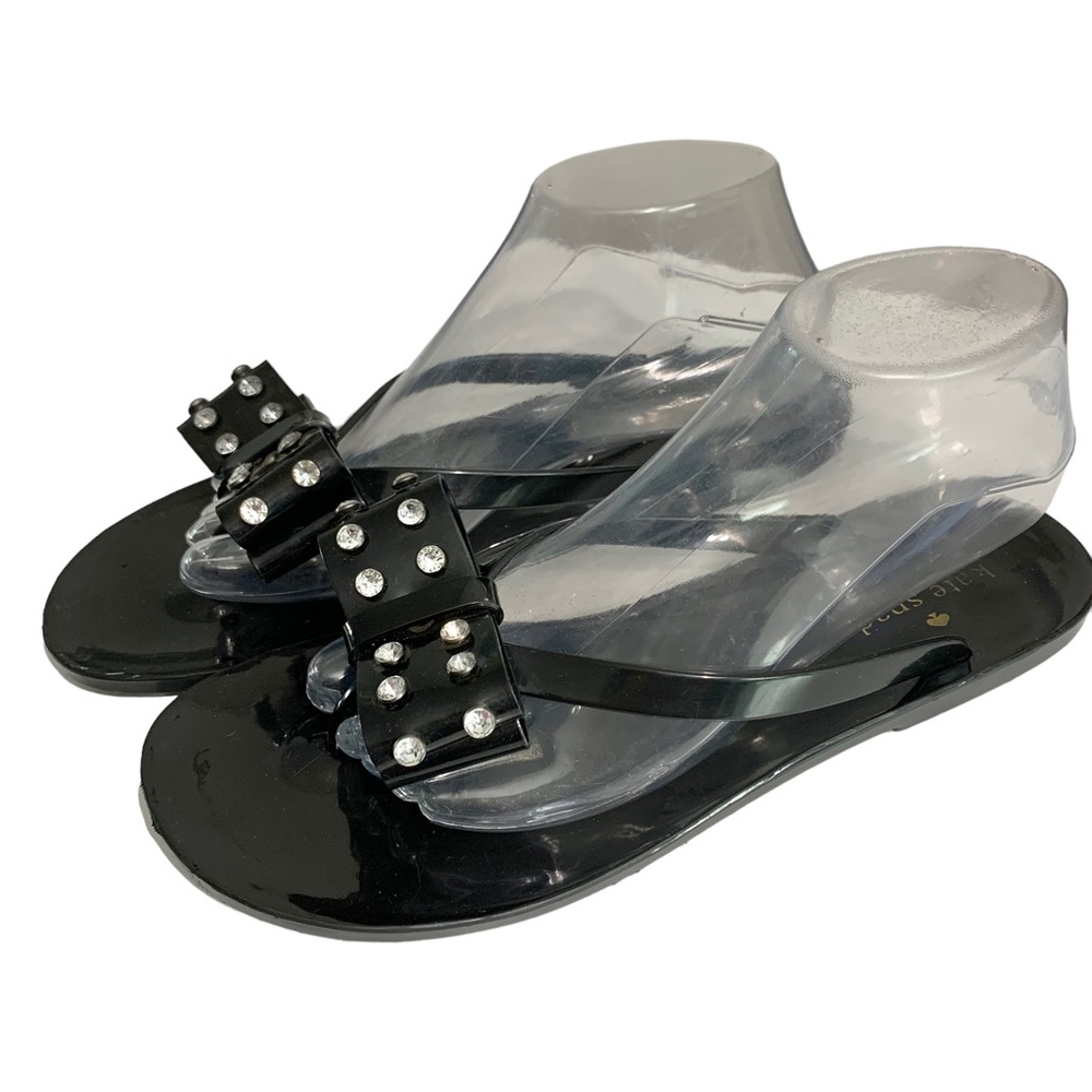 KATE SPADE Black Rhinestone Bow Jelly Sandals Sz 10 - Picture 7 of 11